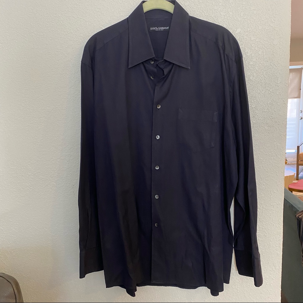Dolce & Gabbana Sz 17/43 Navy Textured Shirt Great